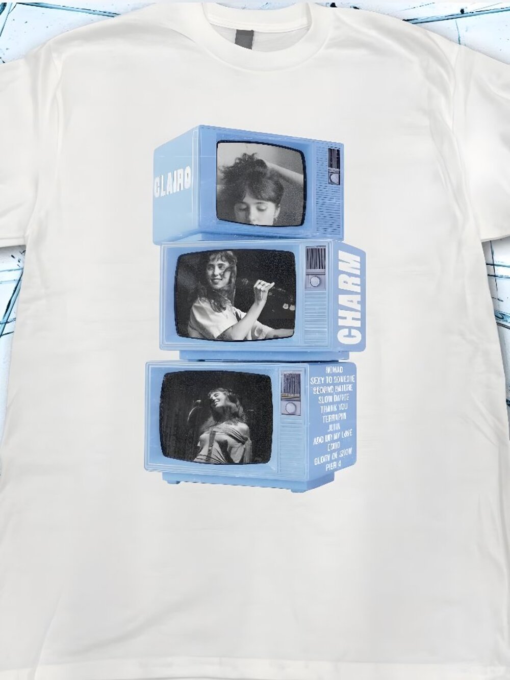 CLAIRO TV SCREEN STACK TEE White printed t-shirt